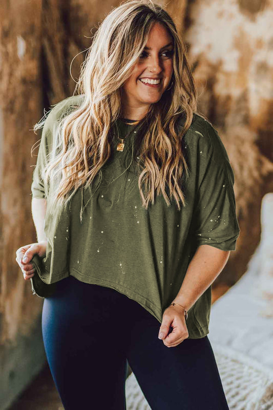 Plus Size Round Neck Half Sleeve Blouse